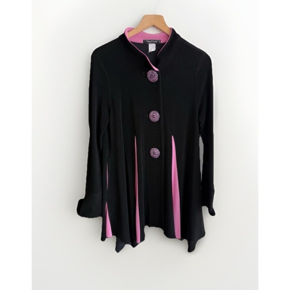 VINTAGE  Song & Sung Jacket Cape‎ Coat Shirt Pink & Black M ART To Wear Academia